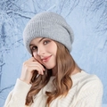Chunky knit light grey beanie for women with warm ear protection and casual slouchy fit - Gray