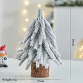20cm flocked mini Christmas tree with snow effect and natural wooden base for desk decor - Snowy Straight Tree Small