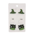 Detailed set of Halloween acrylic studs featuring witch hats, ghosts, and cauldrons - Green Hat Ghost Cauldron Studs Set