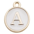 White enamel letter A charm with gold finish for DIY jewelry and bracelets - Double-Sided Letter A / 1 Piece (12x14mm) / White