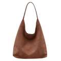 Minimalist brown suede tote bag in classic caramel color with hobo shoulder strap - Brown