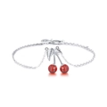 Elegant 925 sterling silver chain bracelet featuring a delicate red cherry charm design - Platinum Plated Red Cherry Pendant Bracelet 2g