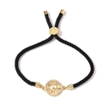 Bracciale regolabile in corda nera con ciondolo dorato silhouette famiglia e zirconi - Famiglia