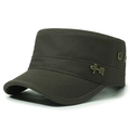 Flat top army cap in dark green canvas with vintage metal eyelets and side emblem - Army Green / Adjustable