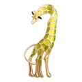 Golden giraffe brooch with green enamel and red rhinestone eyes on white background - Giraffe Green / Green