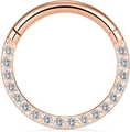 316L stainless steel nose ring in rose gold finish with sparkling clear crystal stones - Rose Gold Color (Front View)