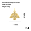 Detail of 14x13mm gold plated copper angel pendant with dimensions and weight specs - Gold Angel Type E (P05810-E-1)