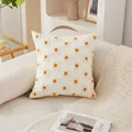 Luxury American pastoral square pillow featuring yellow tufted floral on cream fabric - White Floral