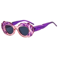 Occhiali da sole ovali sfumati rosa e viola con montura texture 3D unica - Montatura Viola Trasparente Lenti Grigie