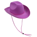 Detail of magenta cowboy hat with wide brim showing pink drawstring and plastic toggle - Western Lincoln Rose Purple+Drawstring / Size L - Hat Circumference 58cm - Hat Height 11cm