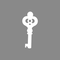 Minimalist white vintage key gift tag icon featuring a decorative round bow on grey background - PP Key Style