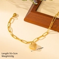 Golden paperclip chain bracelet with a 12.5mm textured 3D heart pendant for women - Grid Pattern Heart Bracelet (N710)