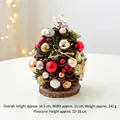 Mini sapin de Noël en pomme de pin naturelle avec boules colorées et socle bois - Nœud Doré Rouge Style A