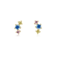 Cute gold stud earrings with stacked blue, pink and yellow round cubic zirconia stones - Tricolor Stones