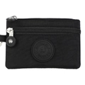 Mini black nylon coin purse with dual zippers and circular brand logo detail - Black