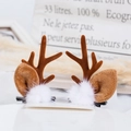 Cute brown Christmas reindeer antler hair clips with white faux fur for holiday - 13# Brown Antler Clip with White Faux Fur