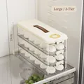 3-layer large transparent dumpling storage box for fridge, 32cm size with brown handle - Large - 3 Layers / Cream White