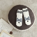 Plush white coral fleece crew socks with a cute husky dog pattern for home comfort - One Size / White (Husky)