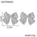 Minimalist silver butterfly stud earrings in 14K plated stainless steel, 2.7cm width - HE47308AW0 Silver Embossed Bow