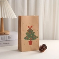 Brown Christmas kraft paper gift bag featuring festive tree patterns and red ornaments - Christmas Tree