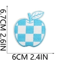 Detailed view of blue checkered apple embroidery patch with measurements 6.7cm x 6cm - No.3 (Blue White Plaid Apple)