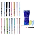 Cartoon panda erasable pen set with 16 pens, 50 blue refills, and 2 erasers for students - Multi-Style Pens And Refills And Erasers Set / Black Ink