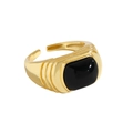 Vintage style S925 silver ring with black onyx stone in gold finish and open band - US 13 / 18K Gold