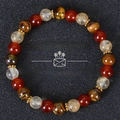 Handmade stretch bracelet with tiger eye stones, red agate, and golden metal spacers - Tiger Eye/Red Agate/Citrine (Money Success-11)