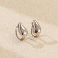 Boucles d'oreilles créoles gouttes en argent poli de style minimaliste en argent 925 - Argent 925 / Or Blanc