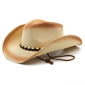 Unisex retro western straw cowboy hat with gradient weave and beaded band details - M (56-58cm) / Beige Rust Red