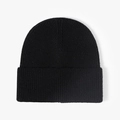 Classic black ribbed knit beanie hat with wide folded cuff for winter outdoor warmth - One Size / Black