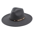 Detail of dark grey fedora hat featuring woven leather band with gold rivets - M(56-58cm) / Dark Gray