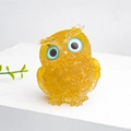 Yellow crystal resin owl figurine with blue eyes for desk decor and car ornament - Citrine