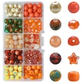 DIY jewelry kit with gradient glass beads and pearls in a 10-compartment storage box - Orange Series approx 200pcs