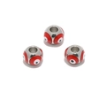 Set mit drei silbernen 8mm Evil Eye Perlen mit roter Emaille für DIY-Armbänder - Stahlbasis Rot