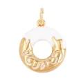 Miniature donut charm pendant in gold plating with white enamel icing for DIY jewelry - White Gold Wave Donut (ACF6621-2)