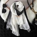 Elegant long chiffon scarf with black and white gradient print for women's fashion - Black and White Gradient