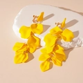 Detail of yellow acrylic petal long tassel earrings with adjustable screw-on ear clips - Yellow Petal Clip-on Earrings
