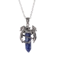 Silver dragon pendant necklace with blue hexagonal crystal point in vintage style - Sodalite