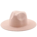 Cappello di paglia a tesa larga intrecciata da donna in rosa tenue per il sole estivo - Rosa Antico