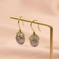 Elegant 18k gold plated lavender baroque pearl earrings with natural irregular luster - Gold Hook Grey Pearl