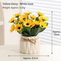 Artificial yellow daisy in white ceramic vase with twine bow, height 15cm home decor - Daisy - White Pot Artificial Flower Ornament