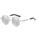 Steampunk round polarized sunglasses with silver metal frame and spring hinges - Silver Mirror Polarized