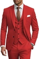 Men's slim fit three-piece suit in vibrant red including jacket vest and trousers - Red