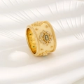 Luxurious gold textured sunflower ring with oval green emerald and zircon accents - US 6 / Gold