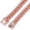 Luxurious rose gold Cuban link pet collar featuring sparkling rhinestone diamond pavé finish - 75cm / Rose Gold