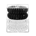 Detailansicht von 4er-Pack Spiral-Haargummis in Schwarz und Transparent in einer Box - Transparentes Schwarz 4er Set