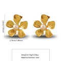 Golden flower earrings in stainless steel with center pearl and brushed texture - Brushed Texture Floral Artificial Pearl (FYD6037EH)