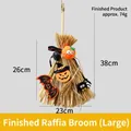 Halloween witch broom ornament with pumpkin and bat details 38cm decorative accessory - Raffia Broom (Large)