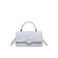 Elegante borsa a tracolla grigio chiaro con texture marmorea, fibbia dorata e manico superiore - Argento